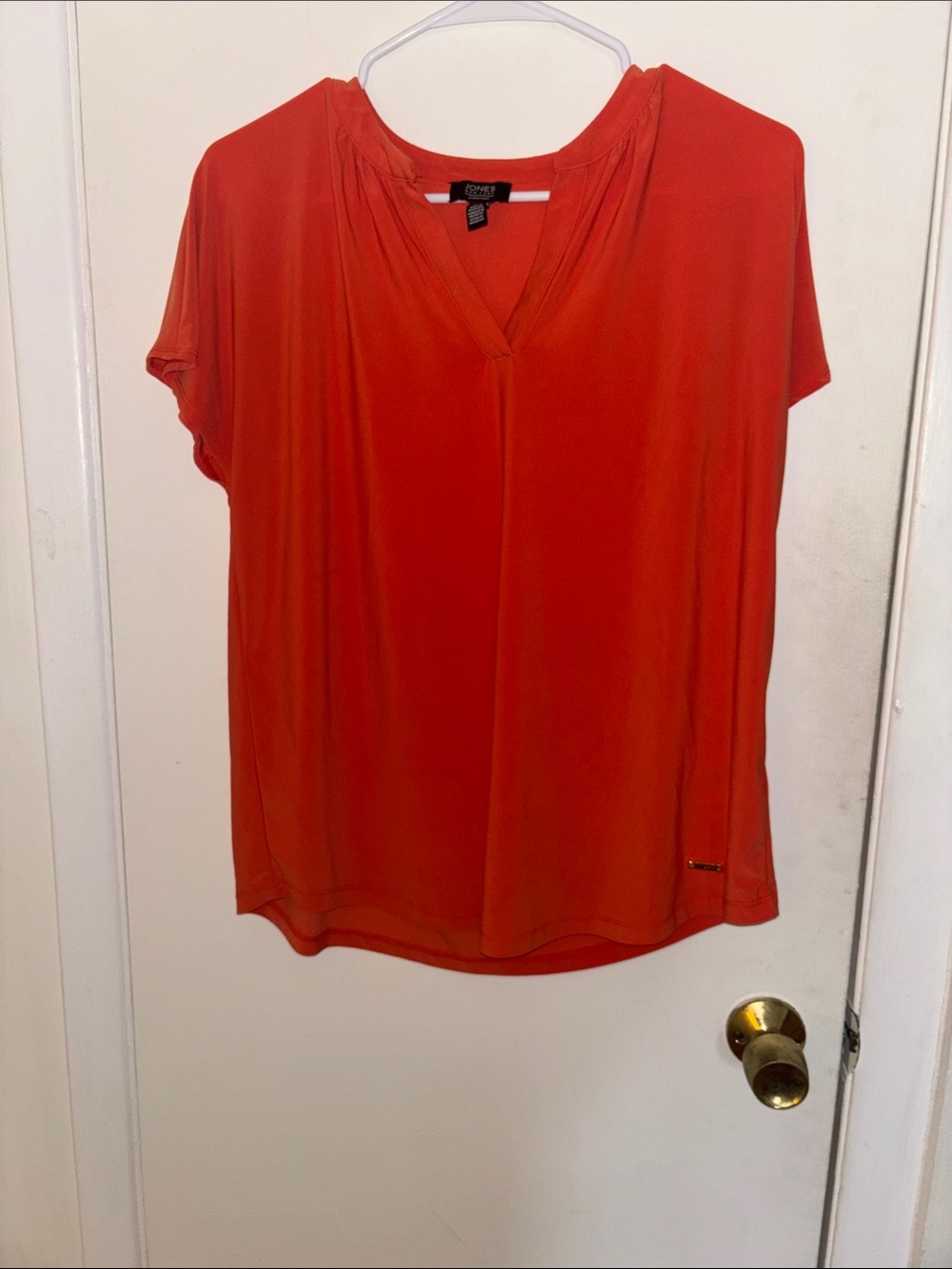 Jones New York Bright Orange V-Neck Short Sleeve Blouse Size Medium